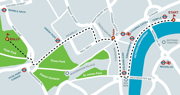 London protest march route map